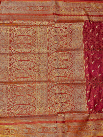 Baby Pink Pure Silk Saree with Purple Thread Work & Banarasi Zari Pallu