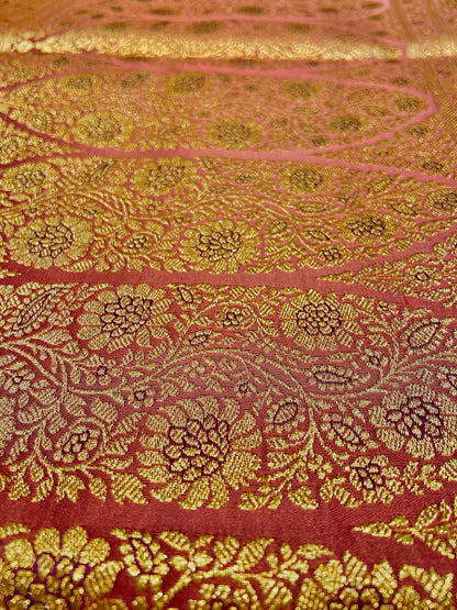 Baby Pink Pure Silk Saree with Purple Thread Work & Banarasi Zari Pallu