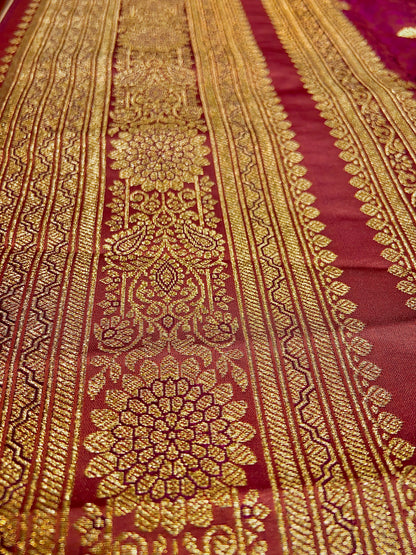 Baby Pink Pure Silk Saree with Purple Thread Work & Banarasi Zari Pallu