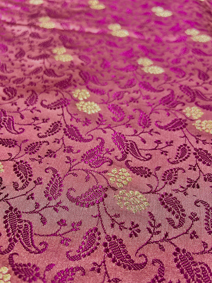 Baby Pink Pure Silk Saree with Purple Thread Work & Banarasi Zari Pallu