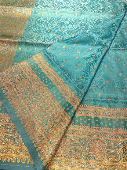 Baby Pink Pure Silk Saree with Purple Thread Work & Banarasi Zari Pallu
