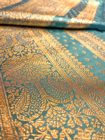 Baby Pink Pure Silk Saree with Purple Thread Work & Banarasi Zari Pallu